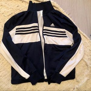white and blue white adidas track jacket wind